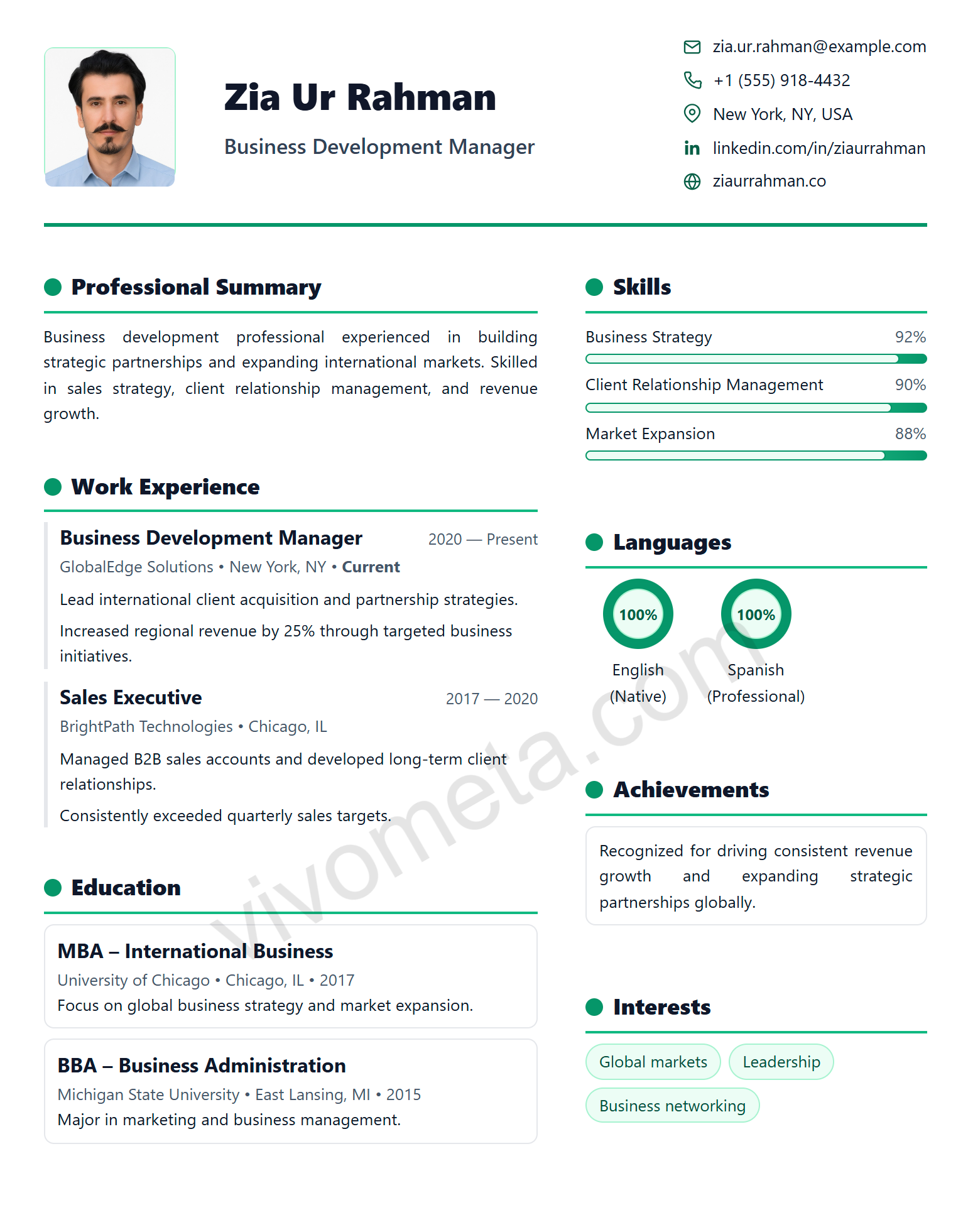 Global Premium Emerald Corporate Elite resume template preview