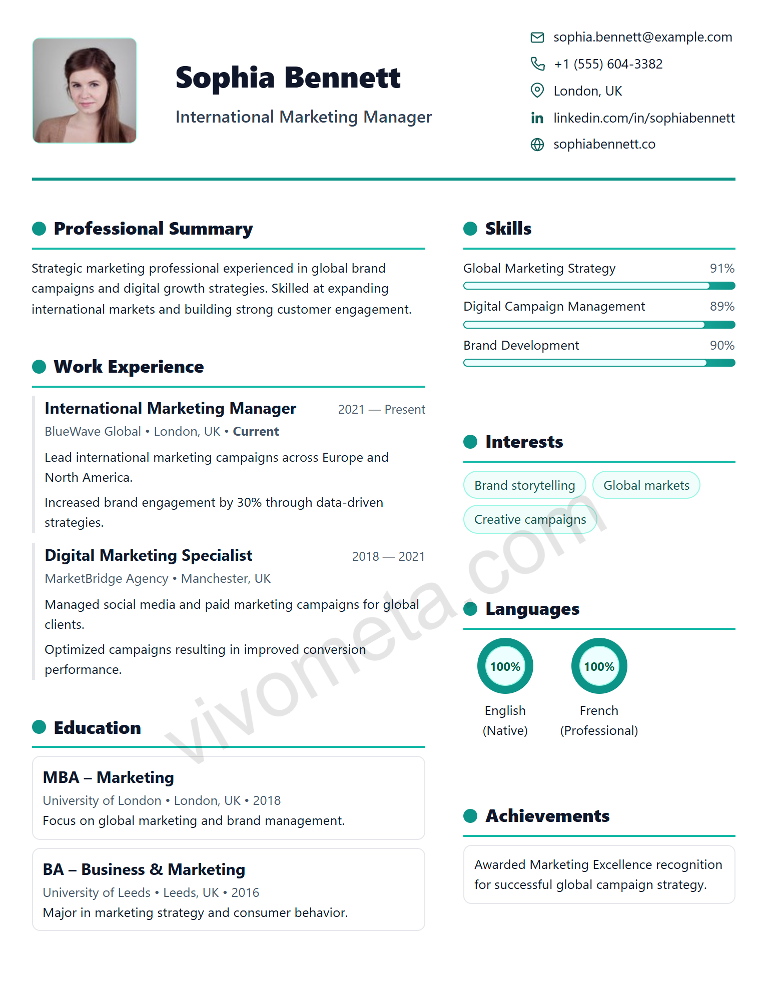 Global Premium SoftTeal Modern resume template preview