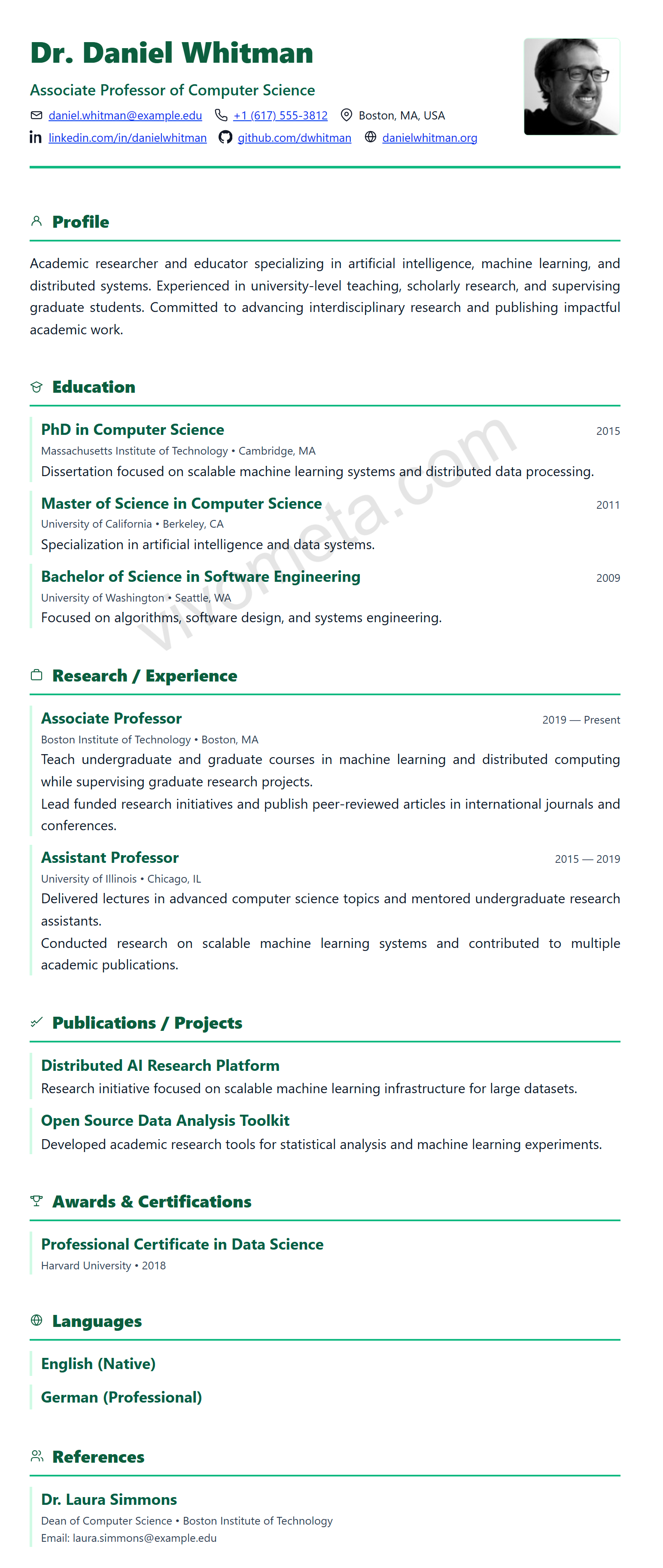Academic CV Classic resume template preview