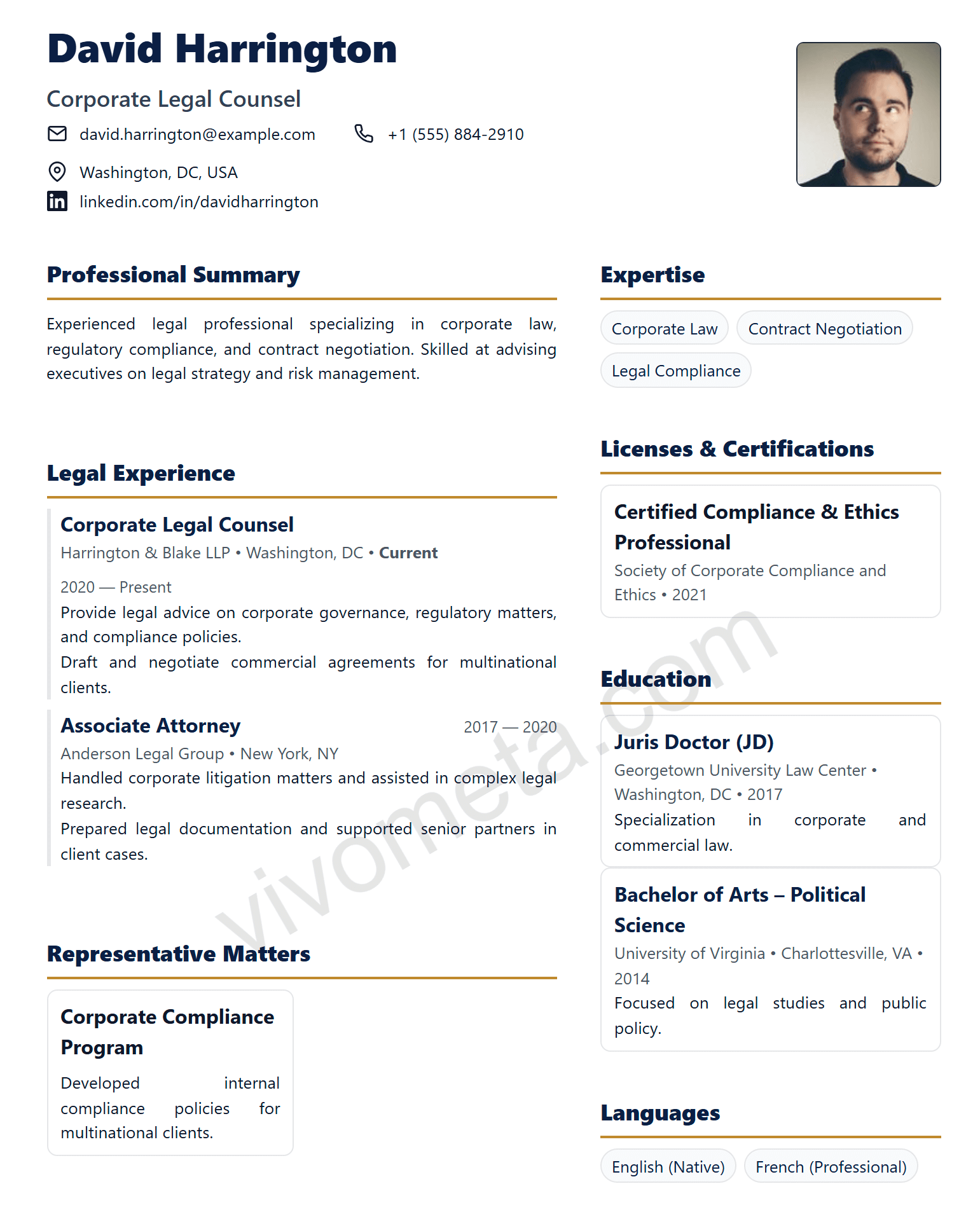 Legal Counsel Elegant resume template preview