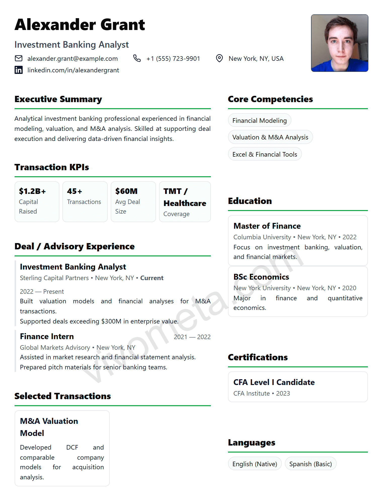 IB Finance Precision resume template preview