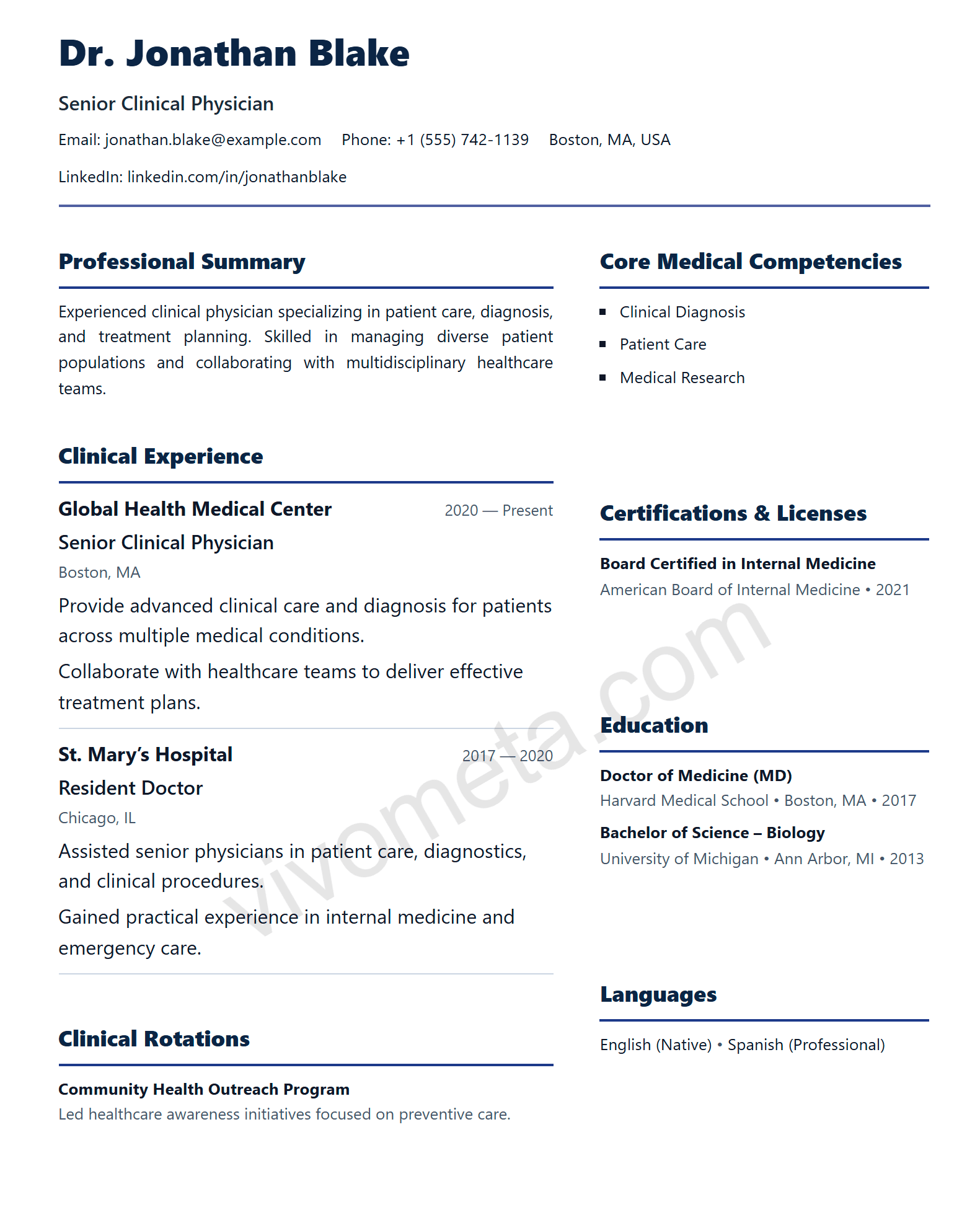 Medical Global Clinical Elite resume template preview